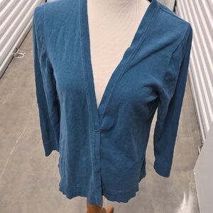 Coldwater Creek Teal Blue V-Neck Button Cardigan